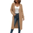 thumbnail image 1 of cocolona Womens Cable Knit Long Sweater Cardigan Loose Casual Hooded Long Sleeve Sweater Solid Color Trendy Fall Tunic Cardigan, 1 of 5