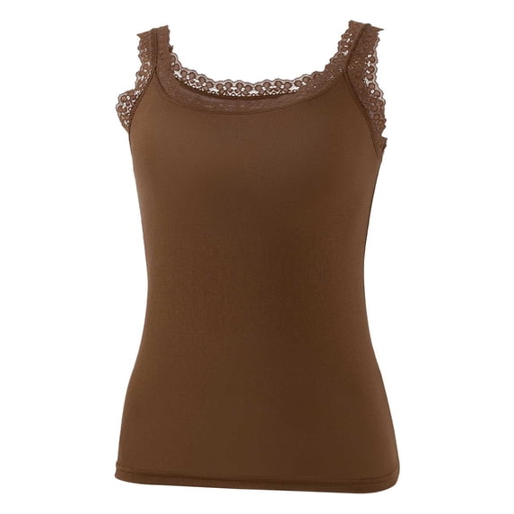 cocolona Womens Camisole Tops Summer Lace Crew Neck Sleeveless Shirts Solid Color Lightweight Tank Tops