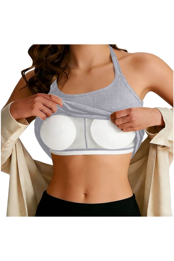 Womens Camisole with Built in Bra Summer Crew Neck Sleeveless Crop Tank Tops Casual Shirts