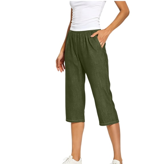 cocolona Womens Capri Jeans Fashion Solid Color Casual Loose Straight Leg Denim Pants with Pockets