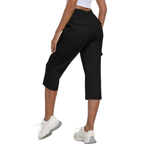 cocolona Womens Capri Pants Multi Pocket Cargo Pants Elastic Waist Button Work Pants Outdoor Hiking Pants Lounge Trousers S-XXL