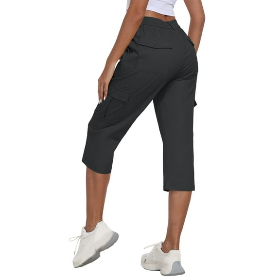 cocolona Womens Capri Pants Multi Pocket Cargo Pants Elastic Waist Button Work Pants Outdoor Hiking Pants Lounge Trousers S-XXL