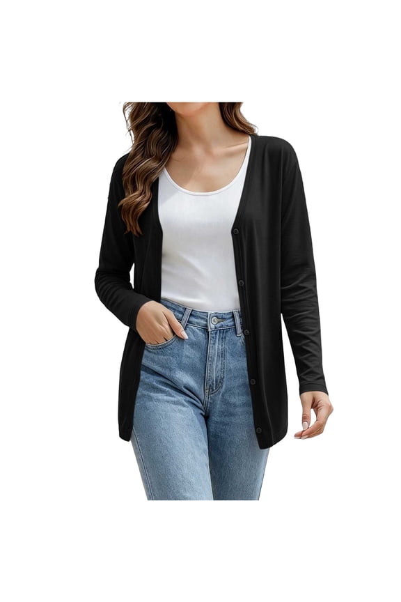 Womens Cardigan Fall Lightweight Long Sleeve Button Open Front Cardigan Tops Casual Outwear