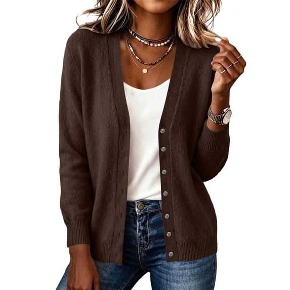cocolona Womens Cardigan Sweater V Neck Long Sleeve Button Cozy Sweater Solid Color Casual LightWeight knit Cardigan