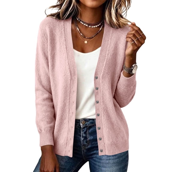 cocolona Womens Cardigan Sweater V Neck Long Sleeve Button Cozy Sweater Solid Color Casual LightWeight knit Cardigan