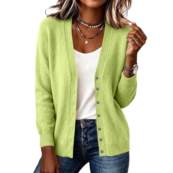 cocolona Womens Cardigan Sweater V Neck Long Sleeve Button Cozy Sweater Solid Color Casual LightWeight knit Cardigan