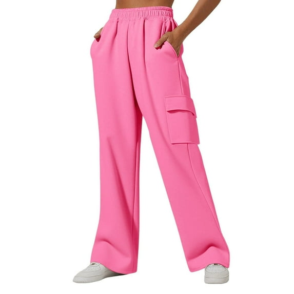 cocolona Womens Cargo Sweatpants Elastic Waist Baggy Wide-Leg Trousers Fashion Casual Solid Color Joggers Pants with Pockets