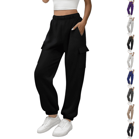 cocolona Womens Cargo Sweatpants Elastic Waist Drawstring Fleece Joggers Pants Stretch Comfy Baggy Sweatpants with Pockets