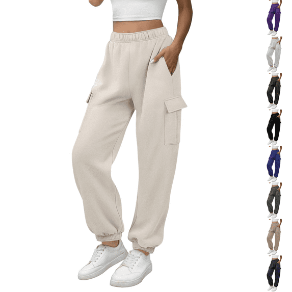 cocolona Womens Cargo Sweatpants Elastic Waist Drawstring Fleece Joggers Pants Stretch Comfy Baggy Sweatpants with Pockets