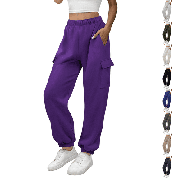 cocolona Womens Cargo Sweatpants Elastic Waist Drawstring Fleece Joggers Pants Stretch Comfy Baggy Sweatpants with Pockets