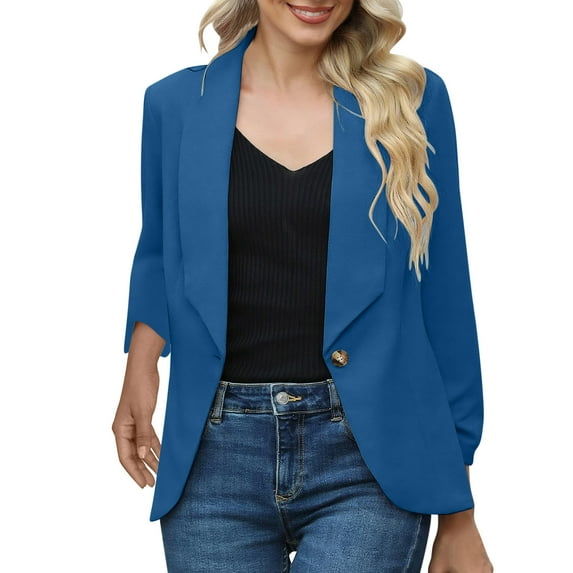 cocolona Womens Casual Blazers Long Sleeve Button Open Front Business Office Work Jacket Fall Fashion Solid Color Suit Coat