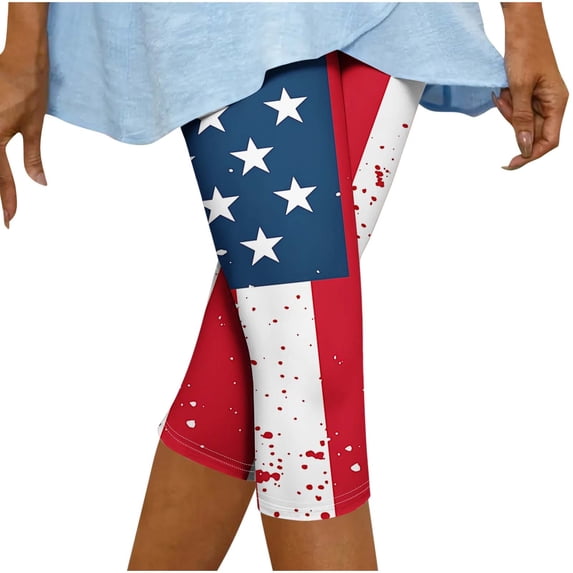 cocolona Womens Casual Capri Pants Summer Patriotic Printing Trousers Stretch Elastic Waist Gym Running Yoga Pants