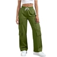 thumbnail image 1 of cocolona Womens Casual Cargo Pants Elastic Waist Drawstring Wide Leg Outdoor Hiking Pants with Pockets, 1 of 5