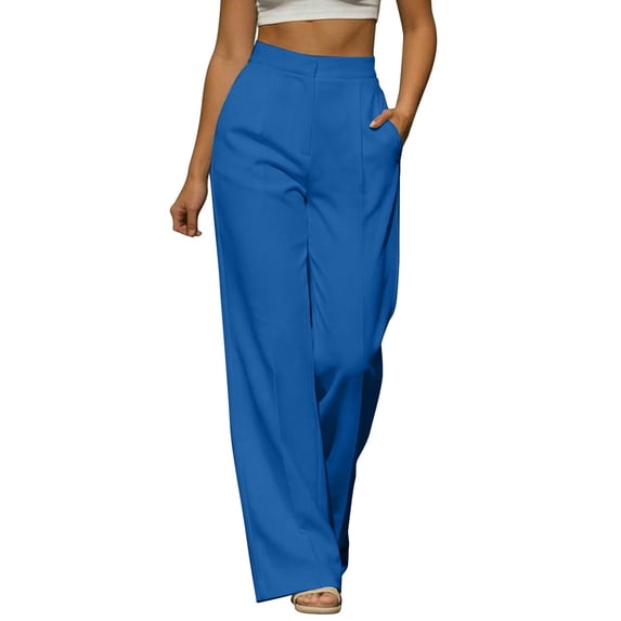 cocolona Womens Casual Dress Pants Elastic Waist Straight Wide Leg Business Work Pants with Pockets
