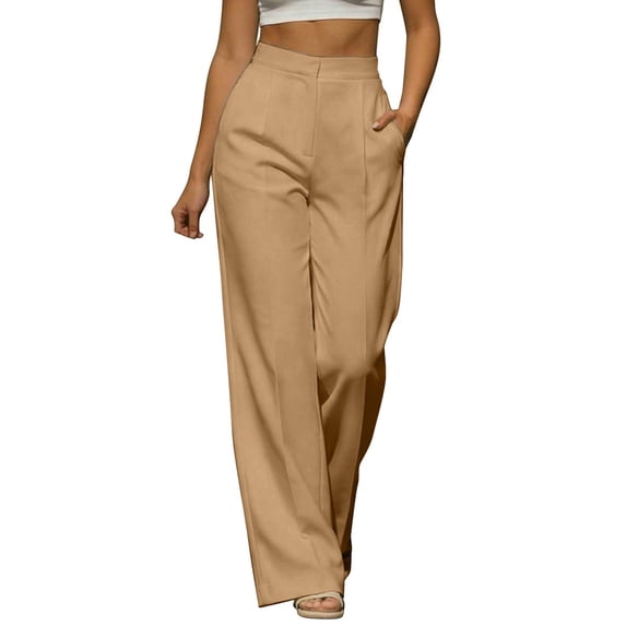 cocolona Womens Casual Dress Pants Elastic Waist Straight Wide Leg Business Work Pants with Pockets