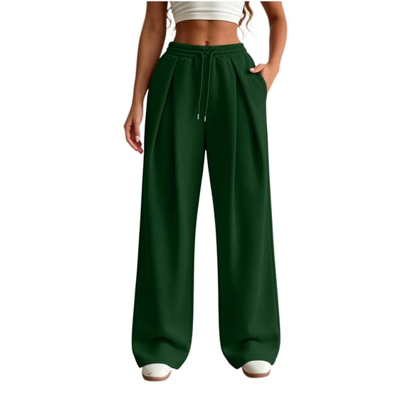 cocolona Womens Casual Front Pleated Sweatpants Elastic Waist Drawstring Wide Leg Sweat Pants with Pockets