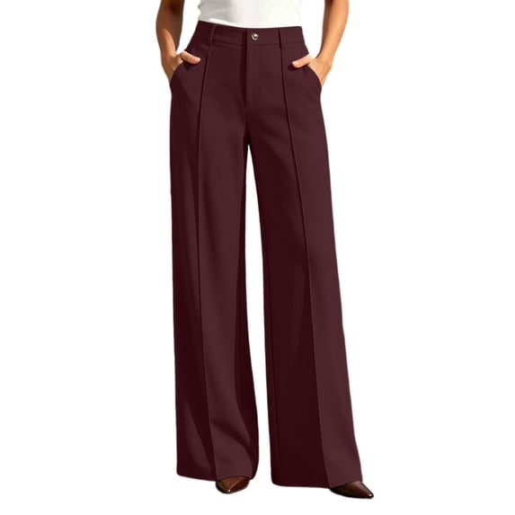 cocolona Womens Casual High Waist Dress Pants Button Zipper Waist Straight Wide Leg Commute Work Pants with Pockets