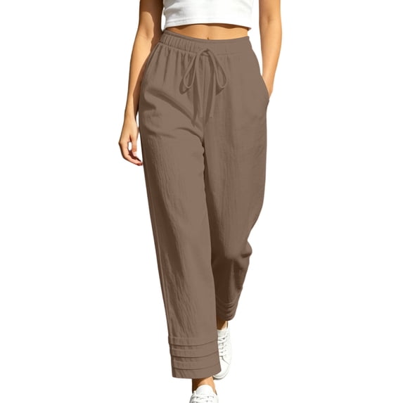 cocolona Womens Casual High Waist Wide Leg Pants Elastic Waist Drawstring Straight Vacation Lounge Pants with Pockets
