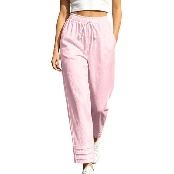 cocolona Womens Casual High Waist Wide Leg Pants Elastic Waist Drawstring Straight Vacation Lounge Pants with Pockets