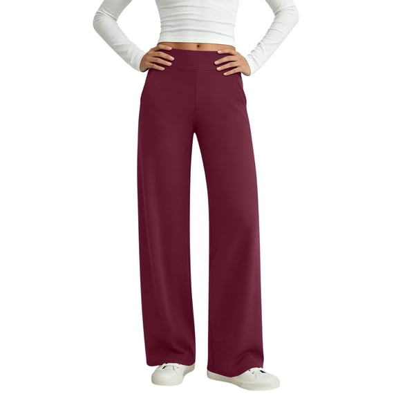cocolona Womens Casual High Waist Yoga Pants Elastic Waist Straight Wide Leg Workout Lounge Pants with Pockets