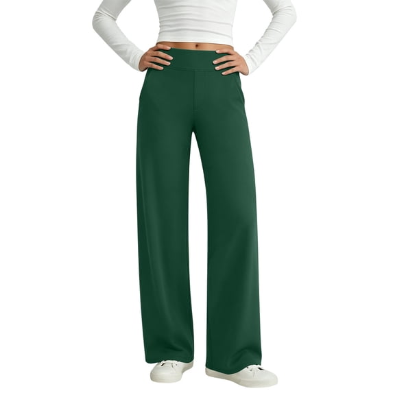 cocolona Womens Casual High Waist Yoga Pants Elastic Waist Straight Wide Leg Workout Lounge Pants with Pockets
