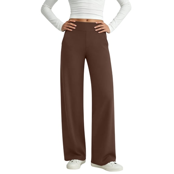 cocolona Womens Casual High Waist Yoga Pants Elastic Waist Straight Wide Leg Workout Lounge Pants with Pockets