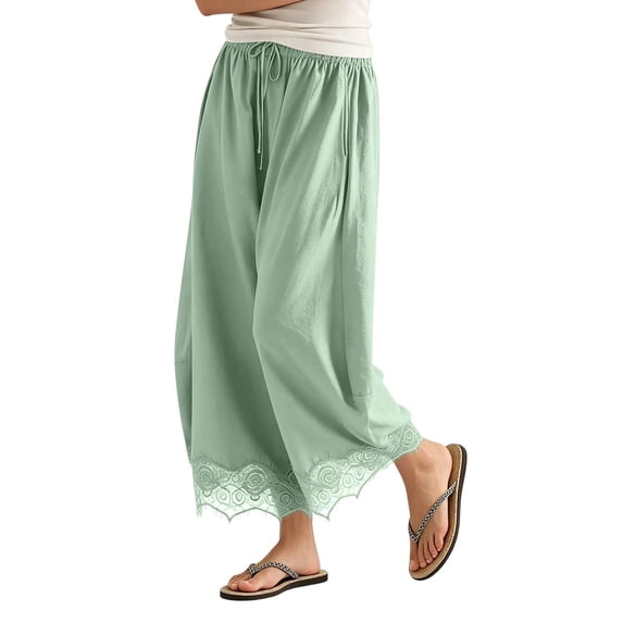 cocolona Womens Casual Lace Pajama Pants Elastic Waist Drawstring Wide Leg Lounge Palazzo Pants with Pockets