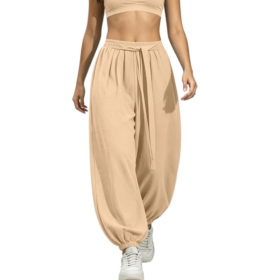cocolona Womens Casual Loose High Waist Harem Pants Solid Color Elastic Waist Drawstring Travel Yoga Pants