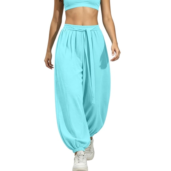 cocolona Womens Casual Loose High Waist Harem Pants Solid Color Elastic Waist Drawstring Travel Yoga Pants