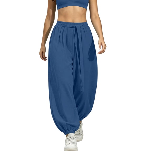 cocolona Womens Casual Loose High Waist Harem Pants Solid Color Elastic Waist Drawstring Travel Yoga Pants