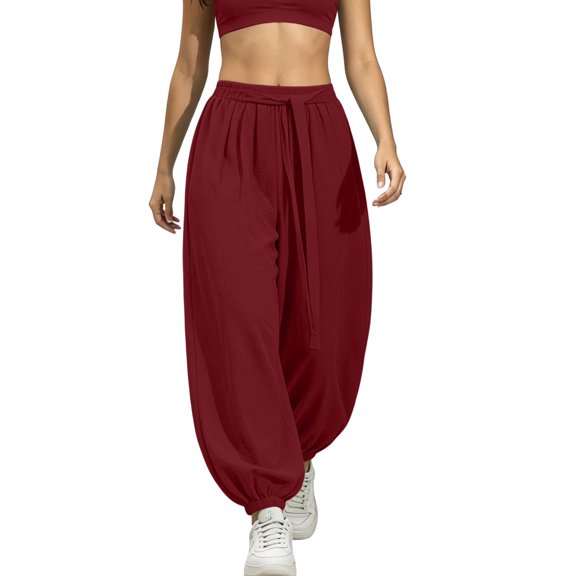 cocolona Womens Casual Loose High Waist Harem Pants Solid Color Elastic Waist Drawstring Travel Yoga Pants