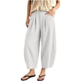 thumbnail image 1 of cocolona Womens Casual Loose Pleated Linen Pants Elastic Waist Straight Wide Leg Travel Lounge Cropped Pants with Pockets, 1 of 5
