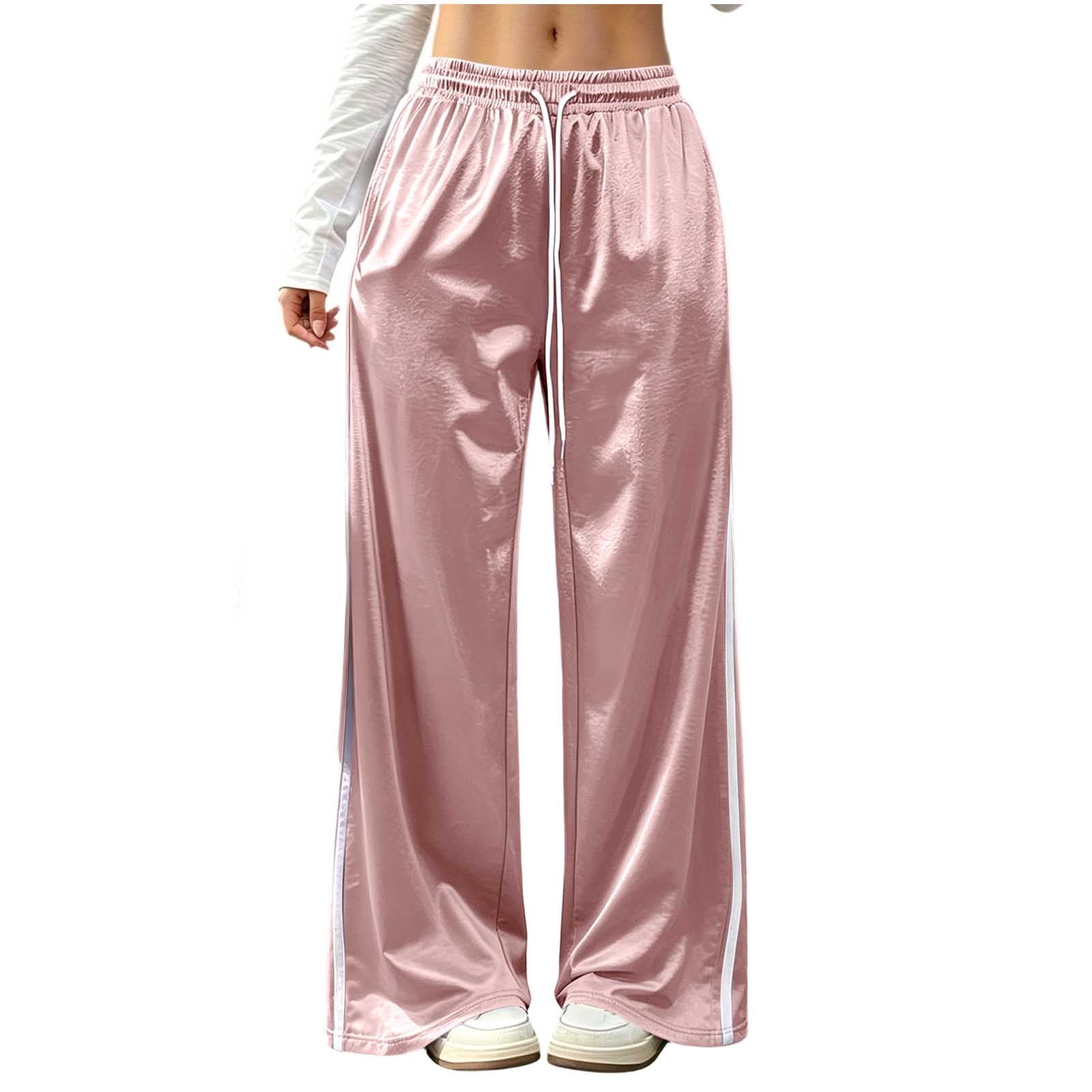 cocolona Womens Casual Loose Satin Pants Elastic Waist Straight