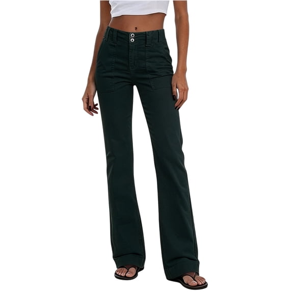 cocolona Womens Casual Loose Work Pants Elastic Button Waist Straight Wide Leg Travel Lounge Pants with Pockets