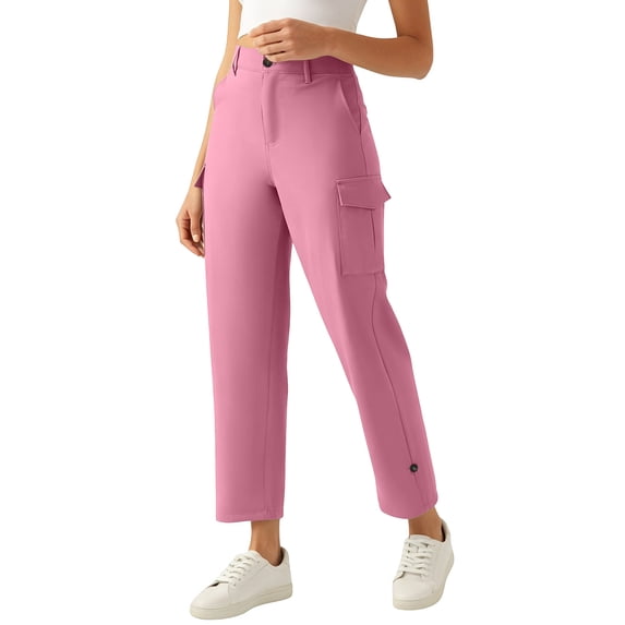 cocolona Womens Casual Outdoor Hiking Pants Button Zipper Waist Straight Wide Leg Waterproof Cargo Pants with Pockets