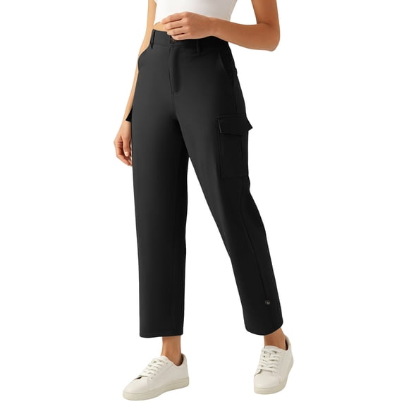 cocolona Womens Casual Outdoor Hiking Pants Button Zipper Waist Straight Wide Leg Waterproof Cargo Pants with Pockets