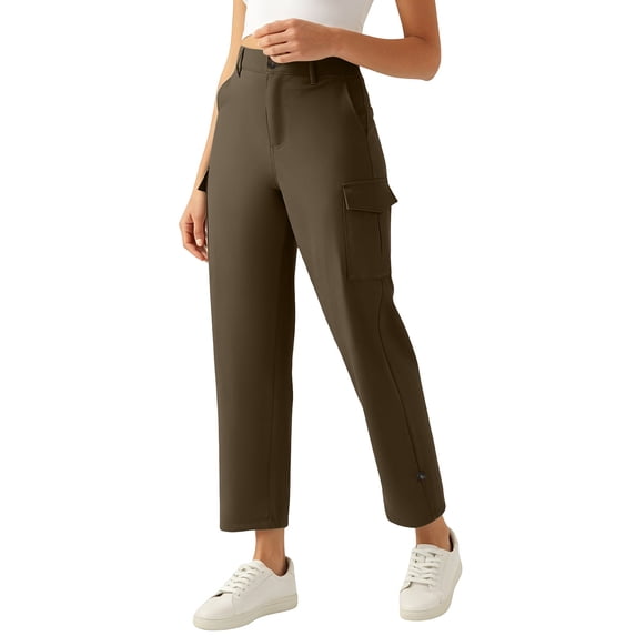cocolona Womens Casual Outdoor Hiking Pants Button Zipper Waist Straight Wide Leg Waterproof Cargo Pants with Pockets