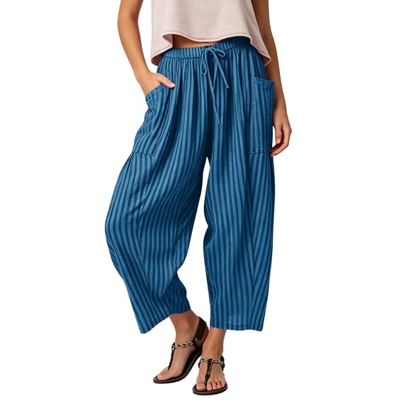 cocolona Womens Casual Pleated Lounge Pants Elastic Waist Straight Wide Leg Travel Pants with Pockets