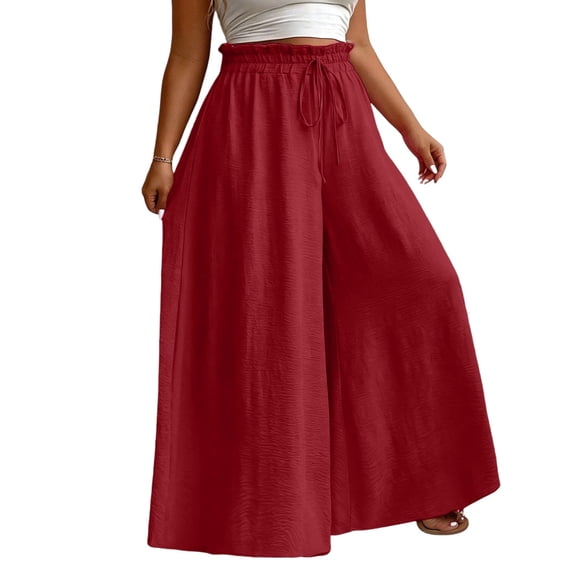 cocolona Womens Casual Plus Size Palazzo Pants Elastic Waist Drawstring Wide Leg Lounge Vacation Pants with Pockets