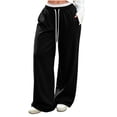 thumbnail image 1 of cocolona Womens Casual Solid Color Lace Sweatpants Elastic Waist Drawstring Wide Leg Travel Lounge Pants with Pockets, 1 of 5