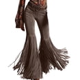 thumbnail image 1 of cocolona Womens Casual Street Tassel Suedes Pants Solid Color Elastic Waist Wide Leg Flare Pants for Party, 1 of 5