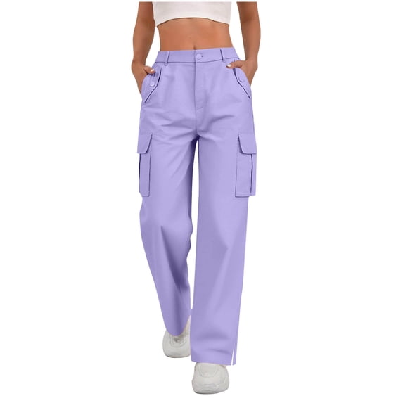 cocolona Womens Casual Stretch Cargo Pants Elastic Waist Straight Wide Leg Outdoor Hiking Pants with Pockets
