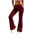 thumbnail image 1 of cocolona Womens Casual Stretch Flare Leggings Solid Color Elastic Waist Wide Leg Workout Gym Yoga Pants with Pockets, 1 of 5
