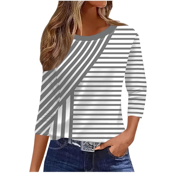cocolona Womens Casual Striped Tops Crew Neck 3/4 Sleeve Pullover Shirts Outfits Basic Tees