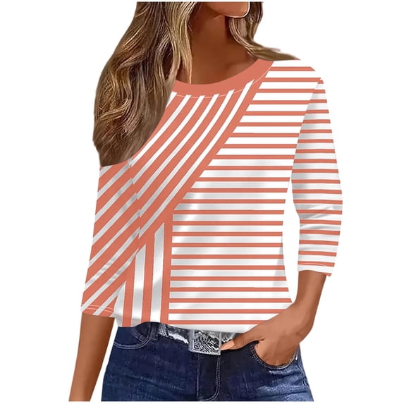 cocolona Womens Casual Striped Tops Crew Neck 3/4 Sleeve Pullover Shirts Outfits Basic Tees