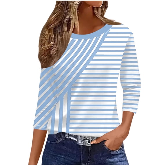 cocolona Womens Casual Striped Tops Crew Neck 3/4 Sleeve Pullover Shirts Outfits Basic Tees