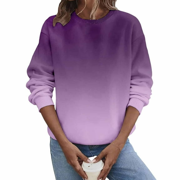 cocolona Womens Casual Sweatshirts Fall Crewneck Long Sleeve Shirts Fashion Gradient Color Pullover Tops Loose Comfy Blouses