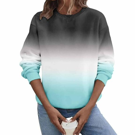 cocolona Womens Casual Sweatshirts Fall Crewneck Long Sleeve Shirts Fashion Gradient Color Pullover Tops Loose Comfy Blouses