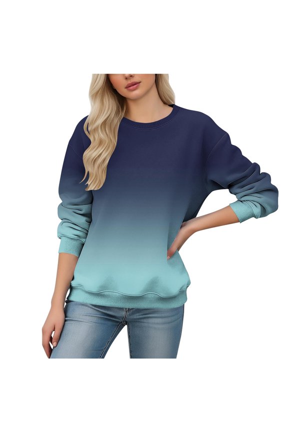 Womens Casual Sweatshirts Fall Crewneck Long Sleeve Shirts Fashion Gradient Color Pullover Tops Loose Comfy Blouses
