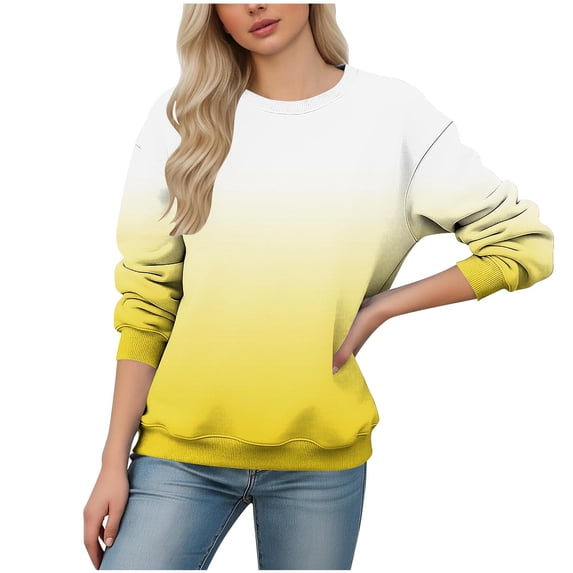 cocolona Womens Casual Sweatshirts Fall Crewneck Long Sleeve Shirts Fashion Gradient Color Pullover Tops Loose Comfy Blouses